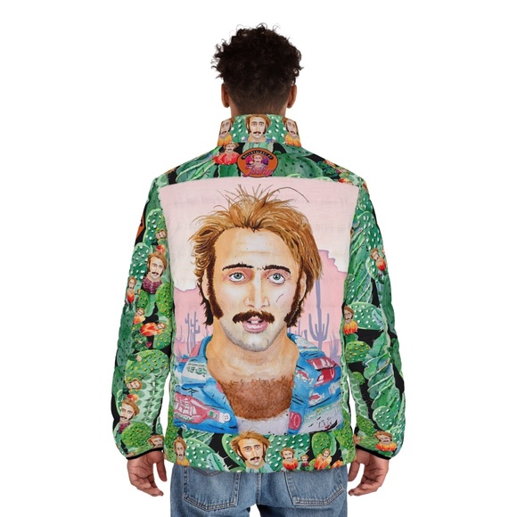 Nicolas Cage Raising Arizona Trippy Cactus Puffer - 80s Coen Bros Pop Art Jacket - Picture 5 of 17